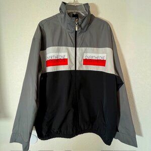 OverTheOne Black and Gray Colorblocked Lightweight Zip Front Jacket- Size L